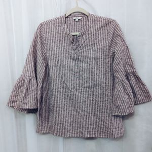 Lucky Brand Top Womens Large Poet Bell Sleeves Mauve White Striped